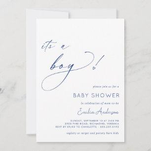Invitation Bleu blanc et bleu marine Simple C'est un Baby sho