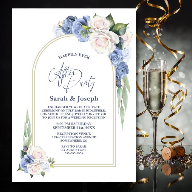 Invitation Bleu Blanc Floral Arc Mariage après la fête (Créateur téléchargé)