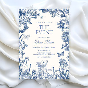 Invitation Bleu Blanc Floral botanique vintage
