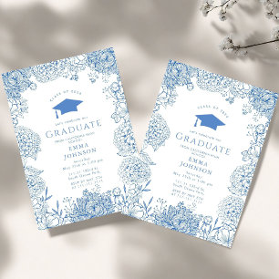 Invitation Bleu Blanc Floral Graduation Party