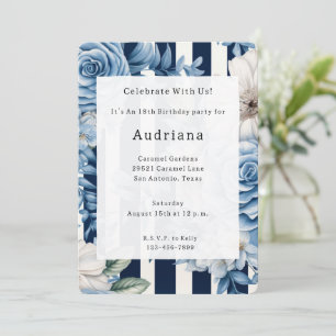 Invitation Bleu Blanc Fruits Floraux Anniversaire