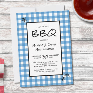 Invitation Bleu Blanc Gingham Classique Fourmis Pique-Nique F