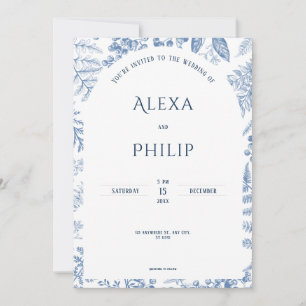 Invitation Bleu blanc Mariage moderne classique