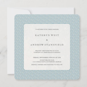Invitation Bleu + blanc Motif Seigaiha