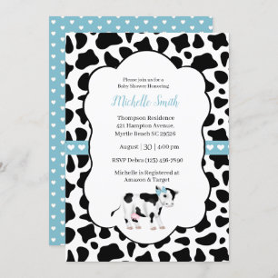 Invitation Bleu Blanc Noir Vache Imprimer Baby shower Invitat