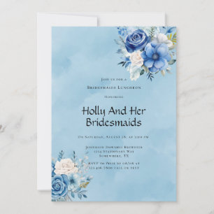 Invitation Bleu blanc Peony Rose Bridesmaitres Déjeuner