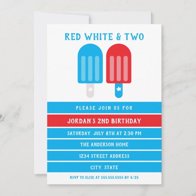 Invitation Bleu blanc rouge 4 juillet 2 Anniversaire (Devant)