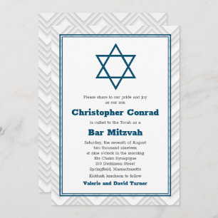 Invitation Bleu Blanc traditionnel Bar Mitzvah