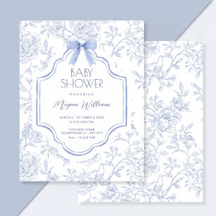 Invitation Bleu blanc vintage motif arc baby shower