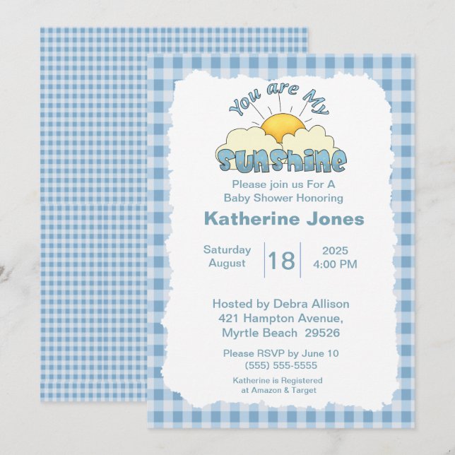Invitation Bleu Blanc Vous Êtes Mon Baby shower Soleil (Devant / Derrière)