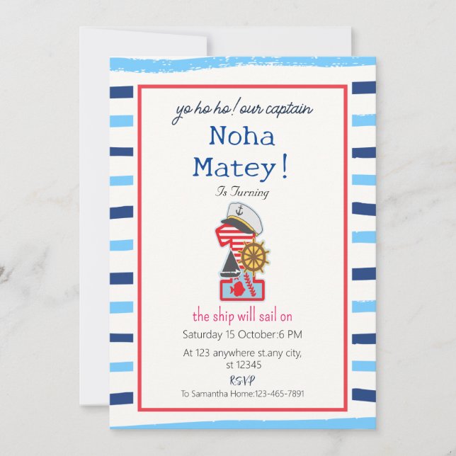 Invitation Bleu & Blancs 1er anniversaire Nautique (Devant)