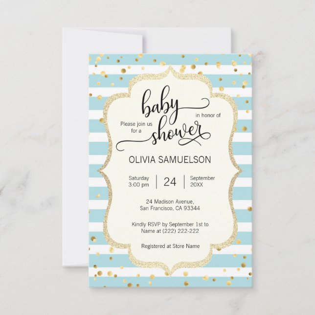 Invitation Bleu Bleu Blancs Or Baby shower GARY (Devant)
