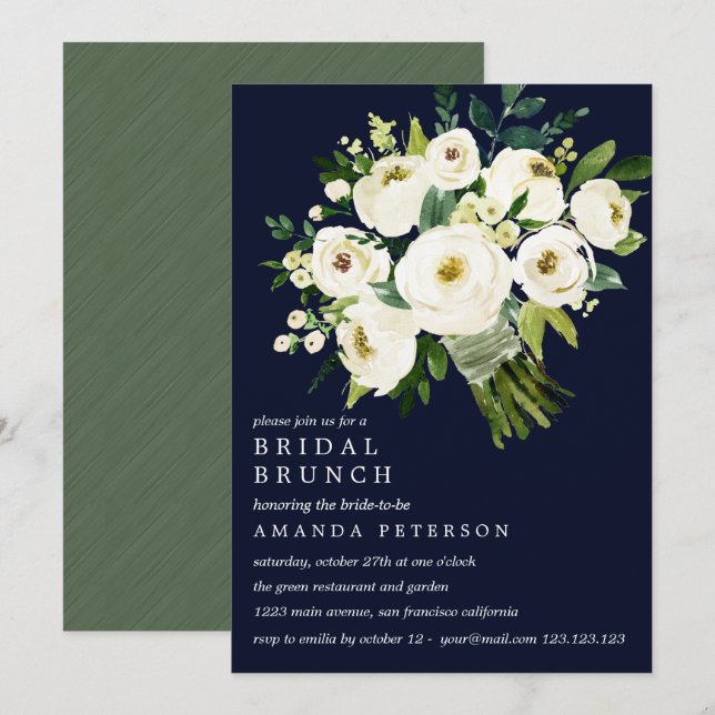 Invitation Bleu Bleu Bouquet Mariage Brunch nuptial (Devant / Derrière)