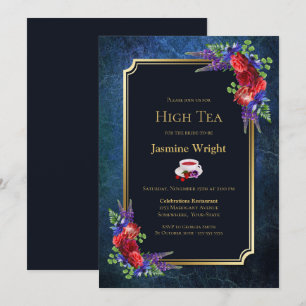 Invitation Bleu bleu Bourgogne Floral Bride High Tea