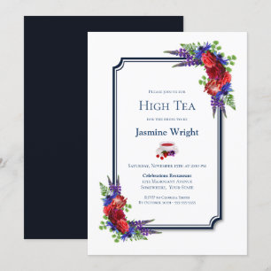 Invitation Bleu bleu Bourgogne Floral Bride High Tea