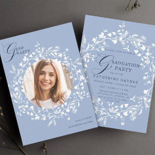 Invitation Bleu Bleu Fleur sauvage Wreath Graduation
