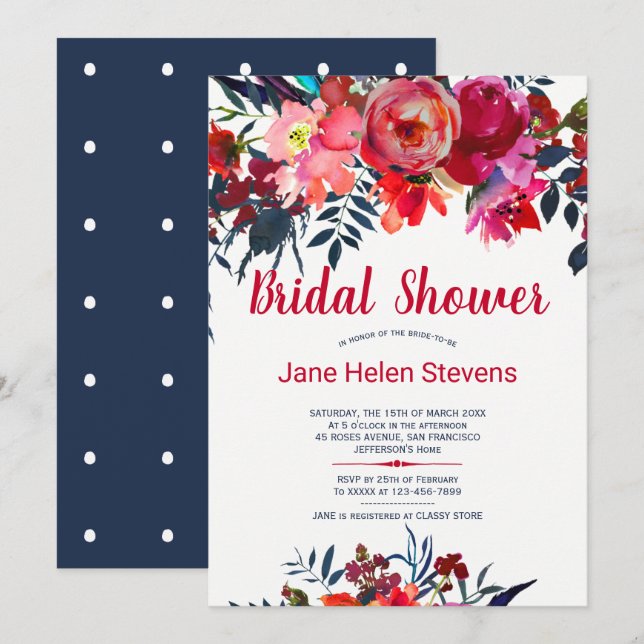 Invitation Bleu bleu marine bohème nuptiale (Devant / Derrière)