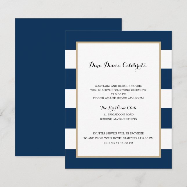 Invitation Bleu bleu marine et or | Réception (Devant / Derrière)