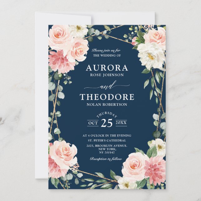 Invitation Bleu bleu marine Mariage géométrique (Devant)