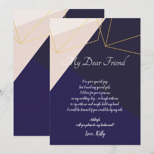 Invitation Bleu bleu marine rose et golwill seront mes dem
