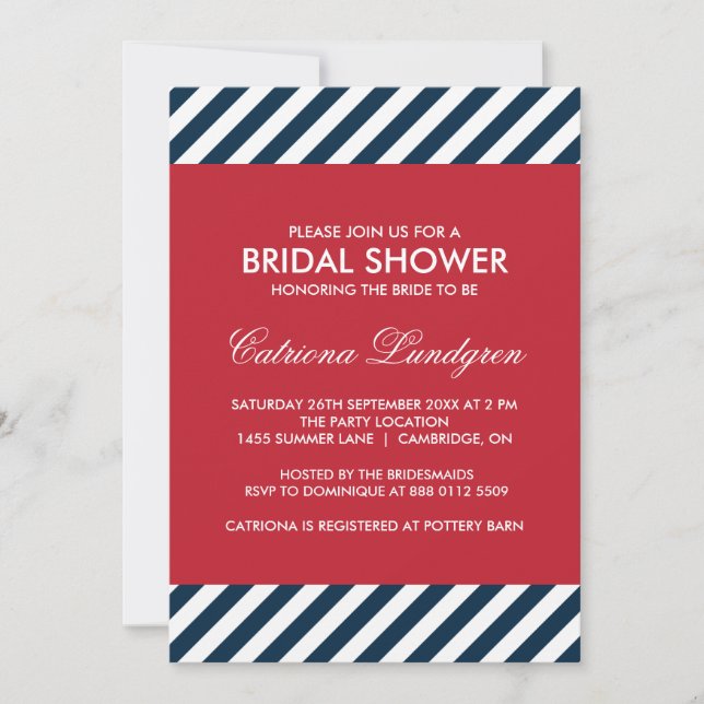 Invitation Bleu Bleu Nautique Stripes nuptiale Douche Invitat (Devant)