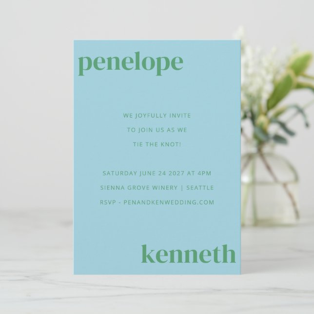 Invitation Bleu Bleu Vert Moderne Mariage tout en un (Debout devant)