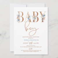 Bleu Boho Floral Mot Baby shower bébé garçon