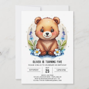 Invitation Bleu Bois Ours Bois