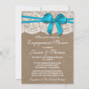 Invitation Bleu Bow Rustique Burlap & dentelle Fiançailles do