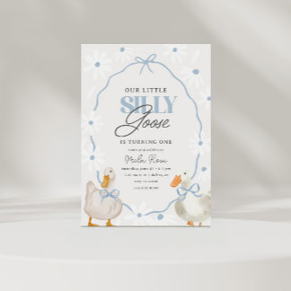 Invitation Bleu Bow Silly Goose Coquette Anniversaire