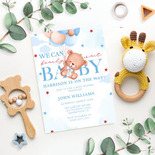 Invitation Bleu Brown bébé garçon Bearly Wait Baby shower