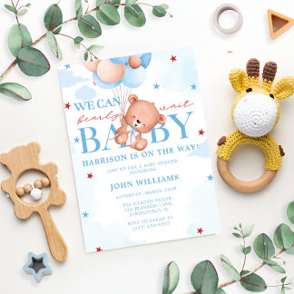 Invitation Bleu Brown bébé garçon Bearly Wait Baby shower