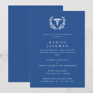 Invitation Bleu Caduceus+Laurel Ecole Médicale