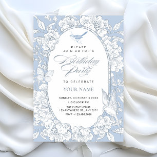 Invitation Bleu calme élégant floral botanique anniversaire