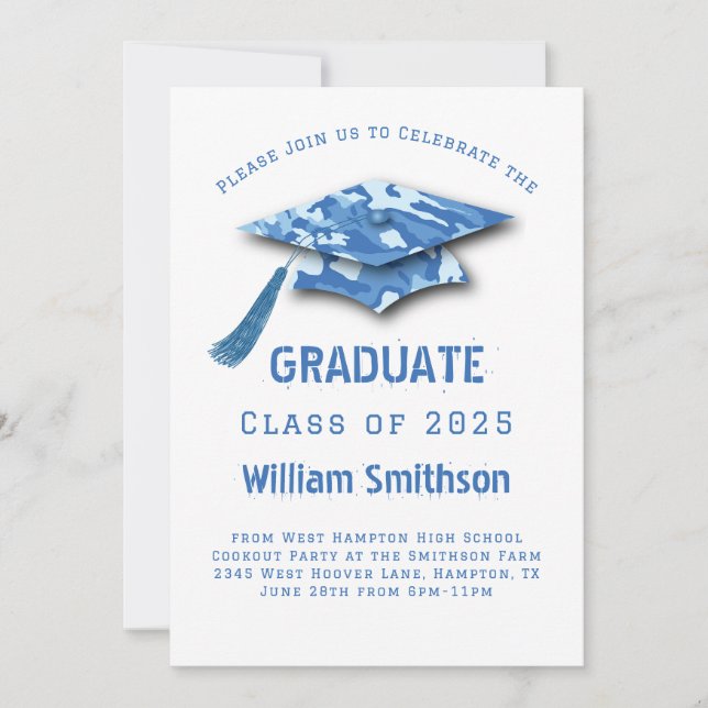 Invitation Bleu Camo Graduation Party (Devant)