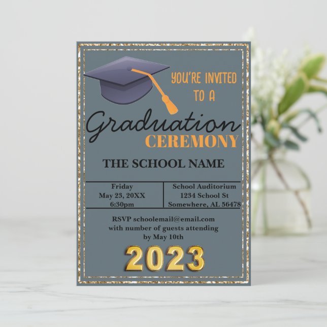 Invitation Bleu Cap de graduation (Debout devant)