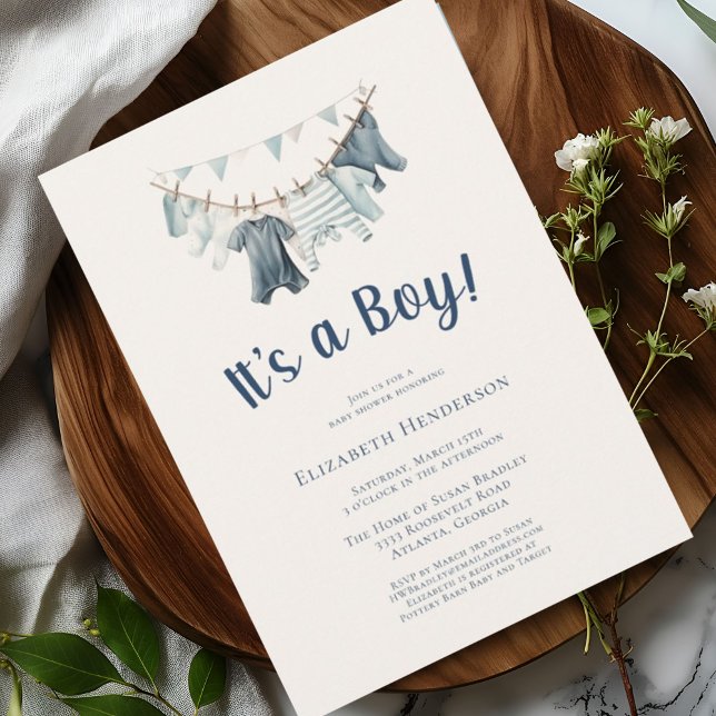Invitation Bleu C'est un Baby shower de linge de maison (Créateur téléchargé)