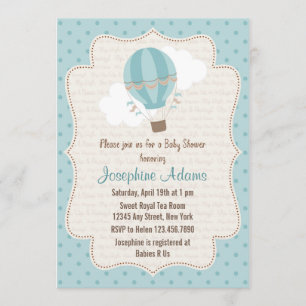 Invitation Bleu chaud d'invitation de baby shower de ballon à