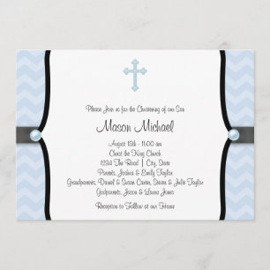 Invitation Bleu Chevron Christening