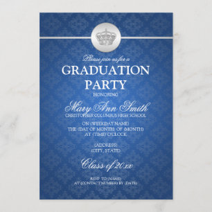 Invitation Bleu chic de couronne de fête de remise des