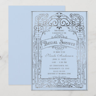 Invitation Bleu Clair Argent Mariage Vintage Victorien