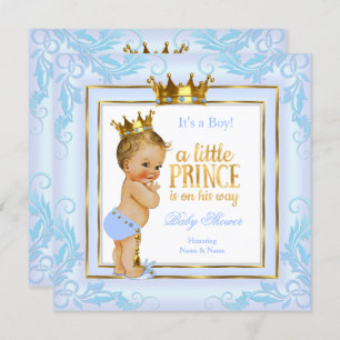 Invitation Bleu clair Baby shower de couronne or Blonde