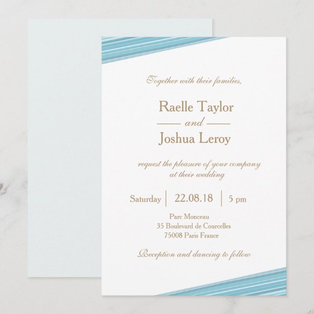 Invitation Bleu clair blanc subtil rayures mariage (Devant / Derrière)
