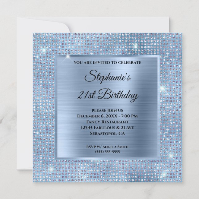 Invitation Bleu clair Diamant Étalé Phuile 21e Anniversaire (Devant)