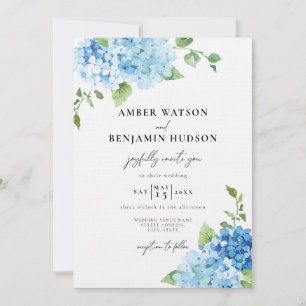 Invitation Bleu clair Dusty Navy Hydrangea Floral Mariage