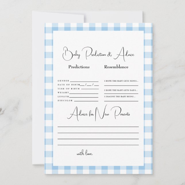 Invitation Bleu clair En vichy prédictions bébé (Devant)