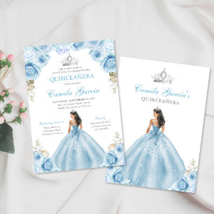 Invitation Bleu clair et argent Floral Princesse Quinceañera