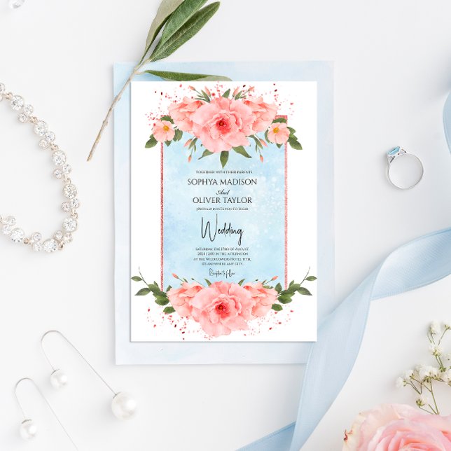 Invitation Bleu clair et flou Fleur Dusty Bleu Botanique (Créateur téléchargé)