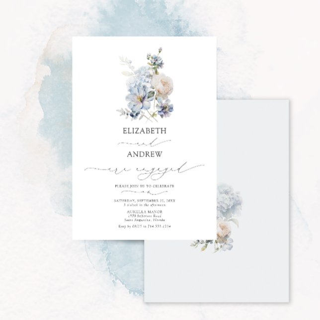 Invitation Bleu clair et rose pâle Fiançailles floral (Créateur téléchargé)