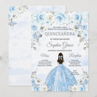 Invitation Bleu clair Silver Princesse Quinceanera Anniversai
